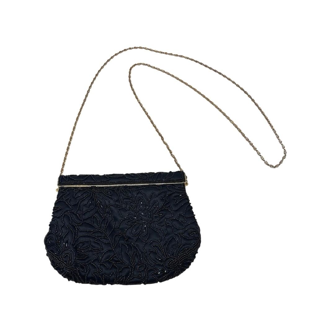 MAGID vintage beaded black purse gold chain strap